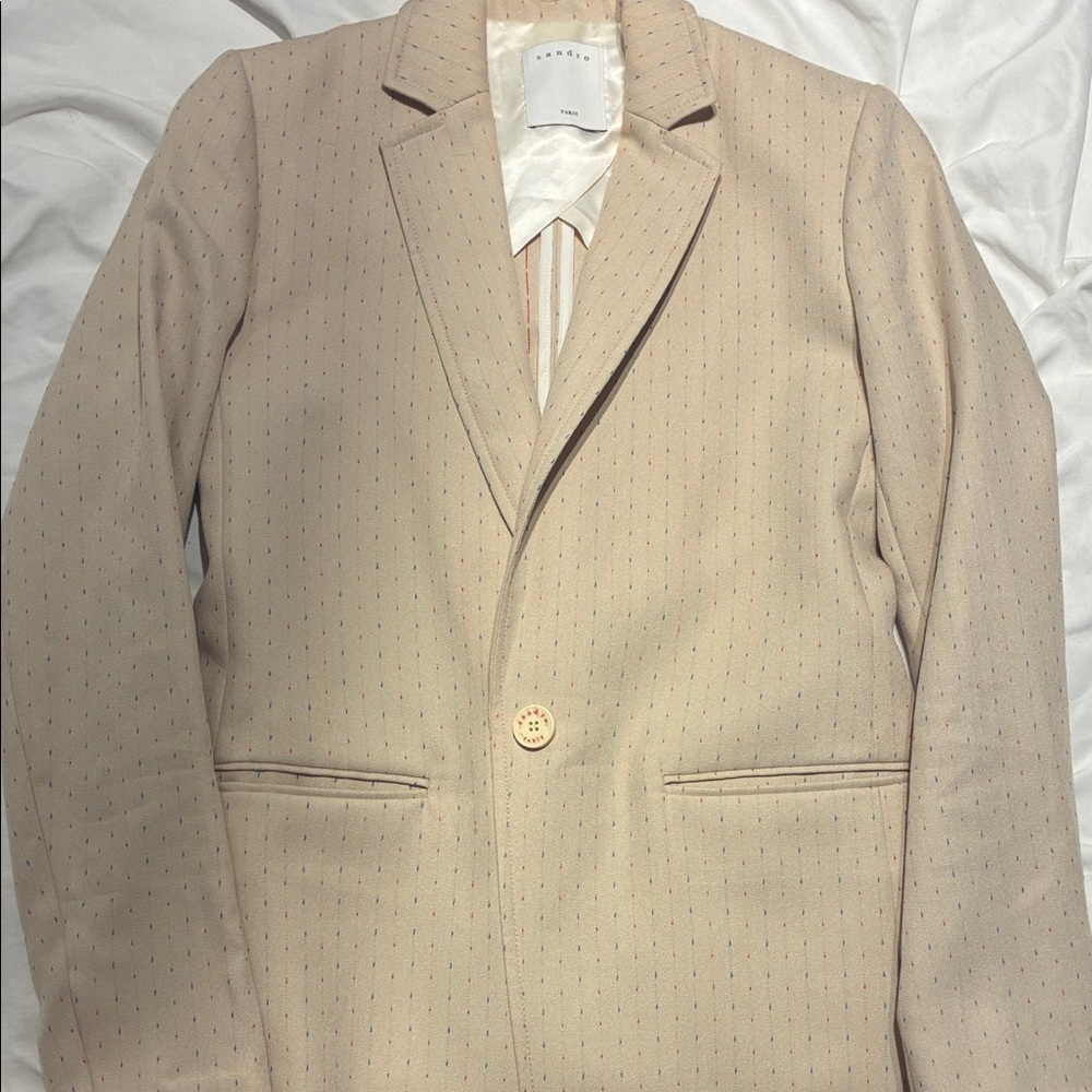 Sandro Light Tan Blazer with Subtle Pattern - image 2